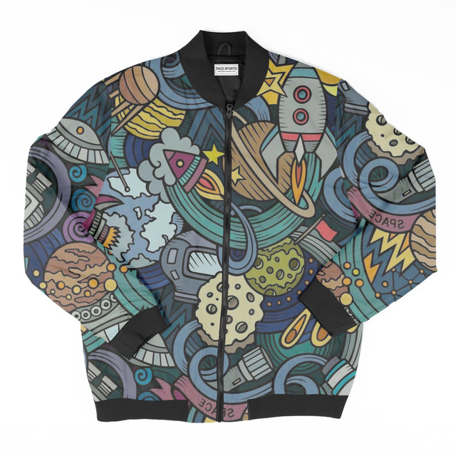 Custom Sublimation All-Over Printed Men's Plus Size Winter Bomber Jacket Waterproof Windproof Windbreaker with Zipper Closure