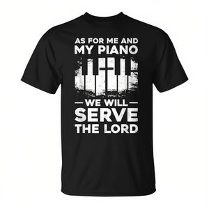 Camiseta unisex para adultos con cuello redondo y manga corta, con la frase "As For Me And My Piano We Will Serve The Lord", regalo para la iglesia - Product Image 2