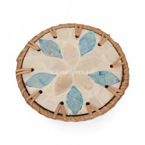 Decorative Bohemian Style Mother Pearl Drink <b>Coaster</b> <b>Woven</b> Rattan Border Vietnam Origin for Coffee Table Protection Interior - Product Image 1