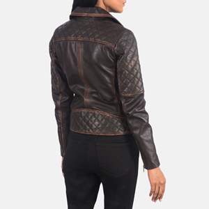 Carolyn – veste de motard Vintage marron pour femme, en cuir véritable peau de mouton, Aniline, fermeture éclair, doublure et intérieur en Viscose - Product Image 3