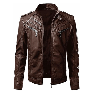 Veste de moto en cuir marron pour hommes Veste de moto style motard avec fermeture à glissière Veste de moto - Product Image 1