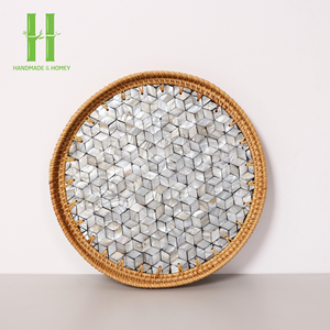 Bandeja de Servir de Bambú Rústica y Bohemia de Diseño Único, con Patrón de Nácar, Ratán, Nácar de 5 mm, Apta para Alimentos, Ecológica, Vietnam - Product Image 4