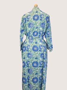 Bata Larga Estampada Floral para Mujer, Manga Larga, Cuello Mandarín, 100% Algodón, Suave, Informal, para Primavera - Product Image 2