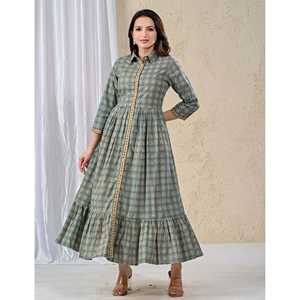 Vestido Largo Estampado de Algodón Verde Mar, Talla Única, Estilo Casual Elegante y Moderno, Natural y Transpirable para Usar en Fiestas Diurnas, 5XL - Product Image 4