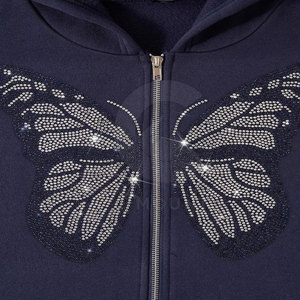 Sudadera con capucha de manga larga con cremallera y diamantes de imitación Sudadera con capucha con cremallera transpirable Ropa de moda fácil para adultos - Product Image 6