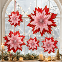 Ornement en papier pliable de luxe en forme d'étoile rose et rouge, décoration suspendue en forme de flocon de neige pour Noël, fenêtre, fête, mariage