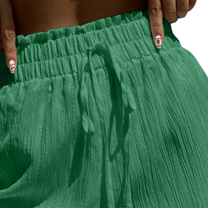 Shorts de Playa Casuales para Mujer, Cintura Alta, Cordón Ajustable, Corte Regular, Textura Arrugada, Ribete de Encaje, Ecológicos, Ligeros, para Vacaciones - Product Image 5
