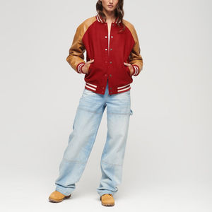 2025 invierno Letterman mujer chaqueta abrigo señora personalizado Varsity chaqueta cuero recortado transpirable algodón polar Varsity chaqueta Mujer - Product Image 3