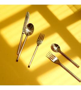 Juego de cubiertos de oro brillante, cubiertos populares de acero inoxidable con pulido Chapado en mango redondo para el hogar y la boda, vajilla de mesa - Product Image 5