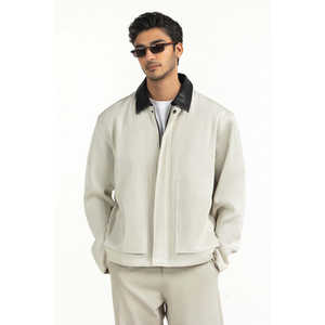 Chaquetas Casuales de Cuero Genuino con Cuello Alto y Diseño Reversible, Talla XS, Chaqueta de Lona de Corte Regular para Otoño -MN-JKT-WS25-014 - Product Image 1