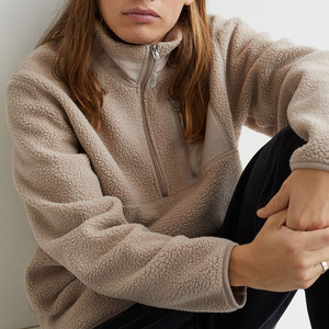 Custom Men <b>Jumper</b> Beige Quarter Zip <b>Sherpa</b> Pullover Thick Heavyweight Loose Fitting Hoodie Zip Plain - Product Image 4