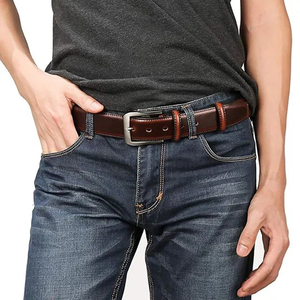 Cinturón Formal de Cuero Vacuno Genuino, Color Marrón Sólido, Hebilla de Pin, Correa Ancha, Cinturón de Vestir para Hombre - Product Image 6