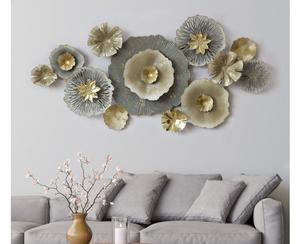Nouvelle décoration murale en métal à motifs de fleurs finition grise et crème décoration murale vente en ligne pour salon chambre bureau mariage - Product Image 1