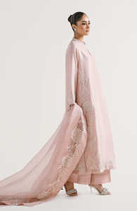 Robe longue Anarkali en mousseline brodée, manches longues, design maxi, ornements lourds, protection solaire pour femmes pakistanaises - Product Image 3