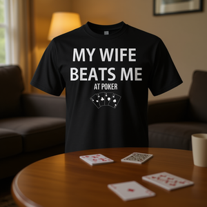 T-shirt humoristique « Ma femme me bat au poker » pour les amateurs de jeux de cartes - Product Image 3