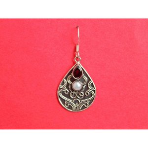Pendientes de perlas granate naturales de Plata de Ley 925, joyería de boda antigua hecha a mano, joyería fina elegante hecha a mano - Product Image 3