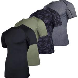 Camiseta deportiva personalizada al por mayor para hombre, de compresión, manga corta, poliéster y spandex, cuello redondo, de secado rápido. - Product Image 1