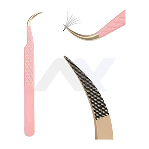 Pinzas profesionales para extensión de pestañas, agarre de punta de fibra, pinzas curvas para pestañas, extensiones de pestañas de volumen, opciones de Color personalizadas, Belleza - Product Image 1