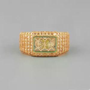 Fancy Intense Yellow Color Round Cut Moissanite Studded <b>Rectangular</b> Skeleton Dial Automatic Japan Movement Hip Hop <b>Watch</b> - Product Image 1