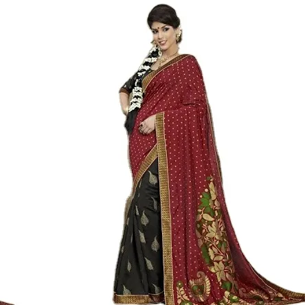 Sarees indiano vermelho vermelho, robe de roupa árabe lisa ima saree tecido