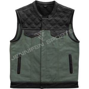 Chaleco de Motocicleta de Cuero con Corte de Diamante para Hombre, Invierno, Resistente al Viento, Personalizable, de Cuero Vacuno Genuino - Product Image 1