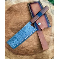 Couteau de chef artisanal en acier Damas de 9 pouces, qualité industrielle, manche en bois, personnalisable OEM, étui en cuir