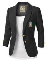 Son Model Sorority Sigma Gamma Theta Düz Düğmeli 3D İşlemeli Kruvaze Sırtı Açık Divine Nine Yunan Harfli Kadın Blazer Ceketi
