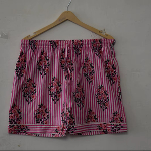 Handmade Indian Hand Block Printed Cotton Casual Shorts for Women Men Peach Orange Floral Breathable Beachwear Pj Set For Women - Product Image 1