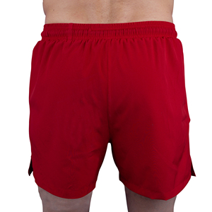 Último estilo personalizado hombres 100% algodón gimnasio pantalones cortos aberturas laterales cintura elástica sólido rojo personalizado serigrafía verano prendas de vestir - Product Image 4