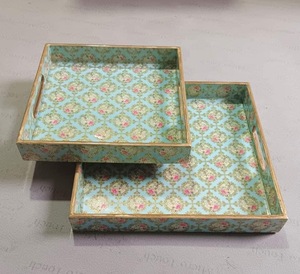 Venta caliente diseño único madera Rectangular decorativo hecho a mano estampado botánico esmaltado juego de dinar de mesa bandeja de almacenamiento para servir - Product Image 1