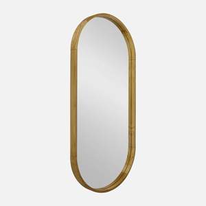 Le miroir Pudino est fabriqué avec un cadre en teck et est équipé de verre et d'un MDF massif à l'arrière, avec un miroir ovale pour l'intérieur. - Product Image 3