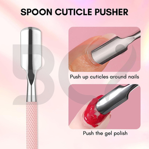 Pretty Pink Color Cuticle Pusher <b>Gel</b> Remover Stainless Steel <b>Nail</b> Cleaner Dual Ended Spoon Pusher And Cuticle Trimmer - Product Image 2