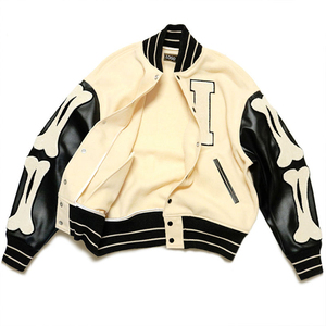 Venta al por mayor personalizado Chenille bordado hombres Letterman College Varsity chaqueta de cuero de moda chaqueta de béisbol para los hombres - Product Image 1