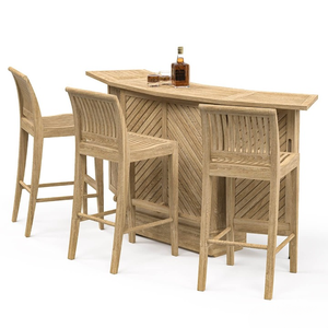 Ensemble de bar extensible de luxe en bois massif pour l'extérieur avec étagères de rangement, supports à vin et 3 chaises de bar pour jardin et terrasse - Durable et écologique - Product Image 3