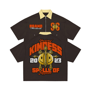 Custom High Quality Heat-Transfer Printed Crop Top Boxy Cotton Streetwear Vintage Zipper <b>Men</b> Casual <b>Summer</b> Polo T-<b>shirt</b> - Product Image 1