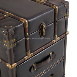 กล่องเก็บของหนังแท้ทำมือสไตล์วินเทจพร้อมลิ้นชัก ตู้โบราณสไตล์อินดัสเทรียลสำหรับห้องนั่งเล่น ห้องนอน เฟอร์นิเจอร์โรงแรม - Product Image 6
