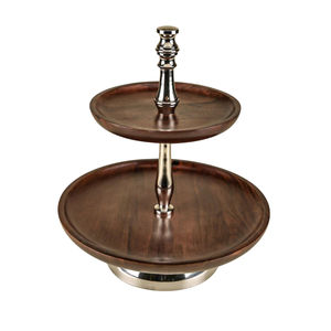 Support à gâteau en bois simple et élégant de haute qualité poignée en métal argenté vaisselle collations plateaux de service sucrés porte-gâteau économique - Product Image 1