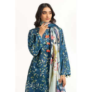ชุดลำลองสีน้ำเงิน 3 ชิ้น ลายพิมพ์ สำหรับผู้หญิง เหมาะสำหรับใส่ทำงานหรือฤดูร้อน ตกแต่งด้วยกระดุม - Product Image 1