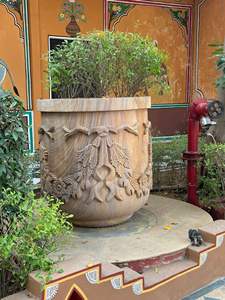 Pot de fleur en marbre blanc fait à la main œuvre en pierre naturelle de Makrana pour la maison jardin pépinière décoration sol jardinières - Product Image 3