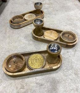 Brûleur d'encens arabe en bois Bakhoor brûleur d'incrustation d'os avec dessus en métal et support de Base en bois au prix de gros - Product Image 3