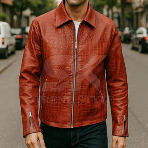 Chaqueta de Cuero Croc de Diseñador para Hombre, Corte Clásico, Abrigo Informal de Moda para Invierno, Chaqueta de Cuero con Textura Croc para Hombre - Product Image 2