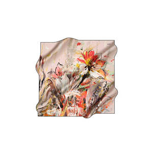 ผ้าพันคอผ้าไหมทวิลสีชมพูพาสเทลลายดอกไม้ทรงสี่เหลี่ยม - Product Image 1