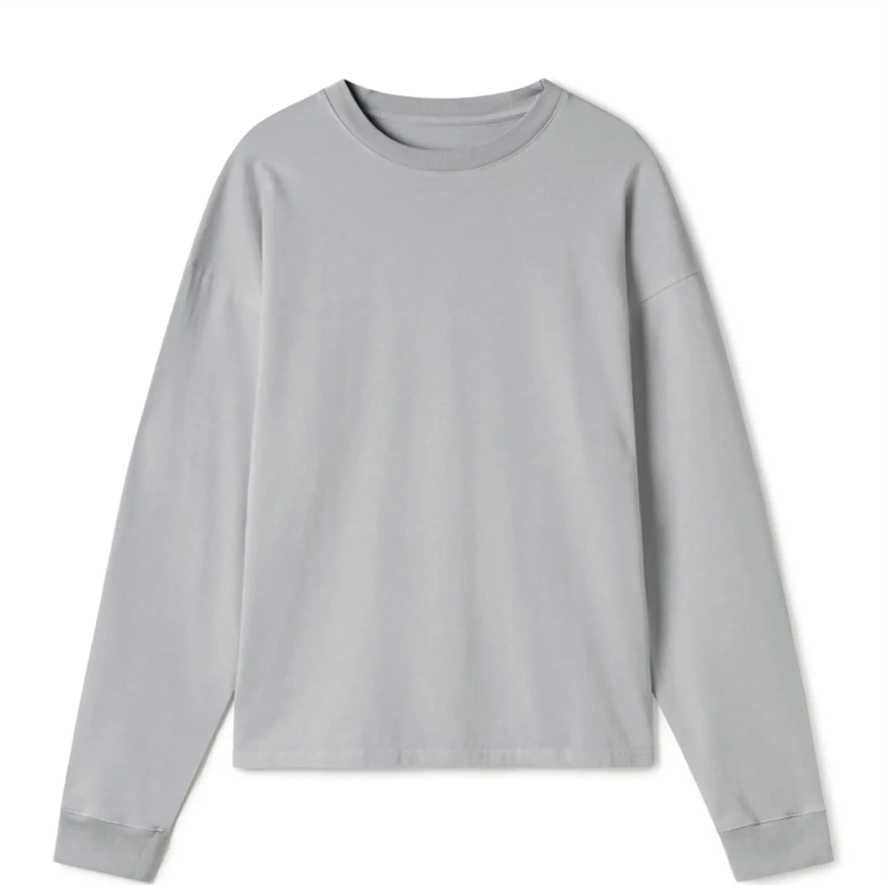 Camiseta básica de manga larga con cuello redondo de algodón de alta calidad para hombre, de manga larga Camiseta holgada sin costuras con logotipo impreso