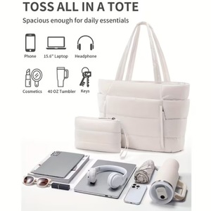 Borsa Tote Trapuntata in Nylon per Donna, Borsa <span class=keywords><strong>a</strong></span> Spalla Multicomparto con Cerniera, Grande Capacità per Lavoro, Viaggi e Palestra - Product Image 2