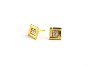 Pendientes de Botón Hechos a Mano de Plata de Ley 925 con Diamantes Cuadrados para Mujer - Product Image 5