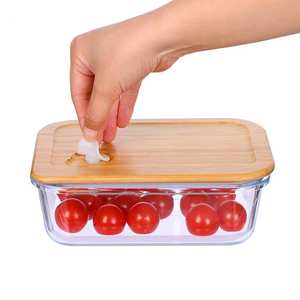 環境に優しい竹製蓋付きランチボックス エアバルブ付き 大人用ホウケイ酸ガラス製食品保存容器 - Product Image 2