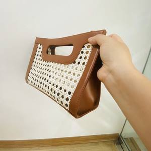 Trendy Vintage Bali Rattan Cane Webbing Bag New Genuine Leather Handbag - Product Image 3