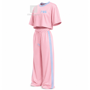 Conjunto Deportivo Transpirable Personalizado de la Hermandad Gamma Phi Delta con Logotipo Sublimado en la Parte Delantera, Azul Cielo y Rosa, Manga Corta para Mujer - Product Image 2