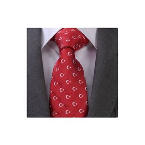 Cravate en microfibre imprimée par transfert thermique, motif croissant blanc et étoile rouge, drapeau turc, style Turquie pour hommes - Product Image 1