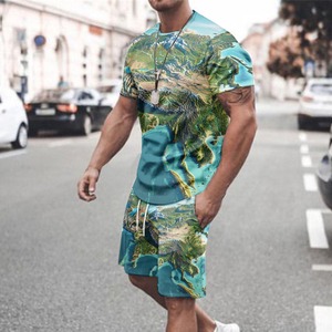 Camisa personalizada de verano de color sólido para hombre, pantalones cortos de manga corta con solapa, conjunto deportivo informal de dos piezas para hombre de verano - Product Image 1